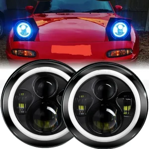 Fit 90-97 Mazda Miata MX-5 MX5 Auto 7 Pollici Ha Condotto Il Faro Rotondo Angel Eyes Halo Anteriore DRL Luci Per Land Rover Defender 90 110