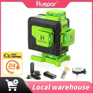 Huepar 4D 16 Linee Livello Laser Verde Autolivellante Verticale e Orizzontale con Telecomando e Batteria Li-Ion Strumento Laser da Pavimento