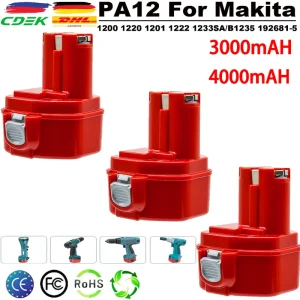 Batteria ni-mh da 4000mAh per batterie per utensili elettrici Makita 1200 1220 1201 1222 1233SA/B1235 192681-5 PA12 batteria 12V