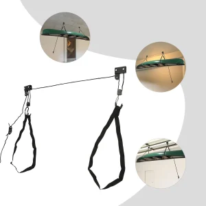 Sollevatore per kayak e canoa da 2 pezzi, sistema di pulegge per montaggio a soffitto per bici, paranco di stoccaggio per carichi pesanti per montaggio su garage, per kayak, canoe