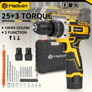 MELLWIN 25 + 3 Coppia Trapano Elettrico 12V Trapano A Batteria Cacciavite Elettrico Due Marce di Velocità Regolabile Mini Wireless Power Driver