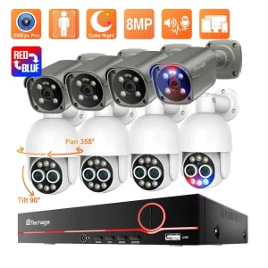 Techage HD 8CH 4K 8MP sistema di telecamere di sorveglianza Dual Lens PTZ POE Camera 8X Zoom AI Kit di sicurezza Video CCTV rilevamento umano
