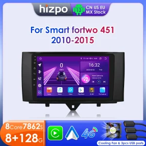 Hizpo Autoradio Per Mercedes Benz Smart Fortwo 451 2010 – 2015 2din Android 13 Lettore Multimediale Carplay Auto GPS di Navigazione RDS