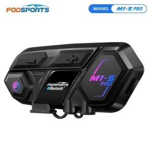 Fodsports M1-S Pro Interfono per casco Casco moto Auricolare Bluetooth Interfono wireless 8 ciclisti 2000M