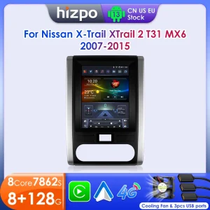 Hizpo per Tesla Style Android 13 autoradio per Nissan X-Trail Xtrail 2 T31 MX6 2007 lettore multimediale 2 Din Stereo Carplay GPS