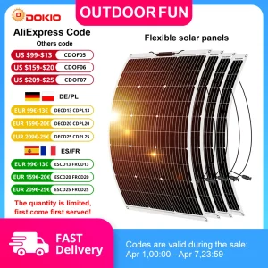 Pannello solare DOKIO 4PCS 100W Pannelli flessibili monocristallini 18V adatti per campeggio, installazione camper possono caricare batterie 12V