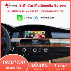 Road Top 8.8 “1920*720 Wireless CarPlay Android Auto Display multimediale per BMW Serie 5 E60 E61 2005-2010 CCC CIC Touch Screen