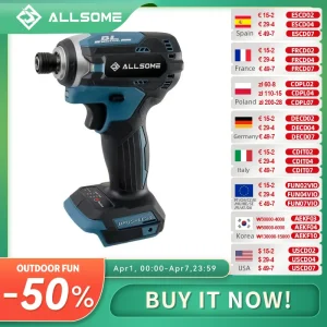 Allsome 21V avvitatore a percussione senza fili, cacciavite elettrico senza spazzole a 3 velocità da 1/4 pollici