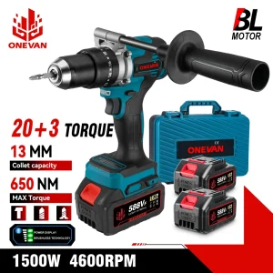 ONEVAN 13MM 650N.M Trapano a percussione elettrico senza spazzole 20 + 3 coppia cacciavite a batteria trapano utensile elettrico per Makita 18V batteria Pin