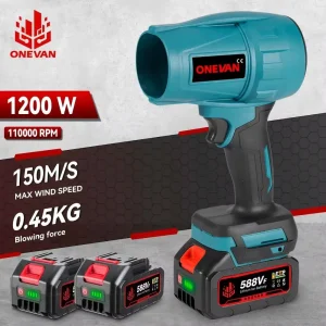 ONEVAN 1200W Elettrico Turbo Ventilatore Jet Fan 150M/S Violento Ventilatore di Aria Palmare Strumento di Potere di Pulizia per Makita 18V Batteria Spille