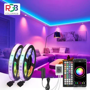 Striscia LED RGB 5050 Sincronizzazione musicale Microfono incorporato sensibile al cambiamento di colore, luci LED controllate da app 5M 10M 15M DC12V flessibile