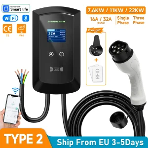 AFEEV 22KW 32A Stazione di ricarica EV trifase Type2 IEC62196-2 Caricatore per auto elettrica 7.6/11KW EVSE Wallbox WiFi APP Telecomando