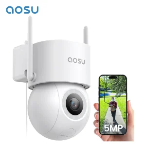 Telecamera WiFi AOSU da 5 MP per esterni 360 °   Visualizza la telecamera di sicurezza intelligente PTZ con tracciamento automatico, supporto per telecamera CCTV wireless audio bidirezionale Alex