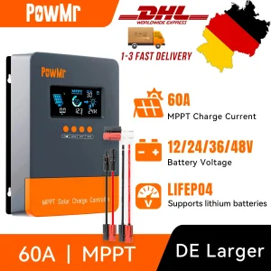 PowMr MPPT 60A Regolatore di carica solare 12V 24V 36V 48V Regolatore di carica della batteria al piombo-acido Lifepo4 Auto Max PV 160V Display LCD