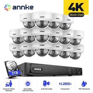 ANNKE 4K 8MP POE Sistema di telecamere di videosorveglianza di rete con 16PCS Telecamere di sicurezza intelligenti a doppia luce Rilevamento del movimento