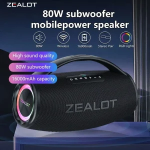 Altoparlante Wireless ZEALOT S97 80W, altoparlante Subwoofer portatile da esterno, qualità del suono Hifi, doppio accoppiamento, ricarica rapida, 16000mAh.
