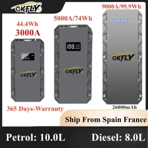 GKFLY 3000A 5000A 9000A Avviatore di emergenza per auto Accumulatori e caricabatterie di riserva Dispositivo di avviamento portatile 12V Alimentazione Batteria per auto Booster Buster per 10.0L 8.0L