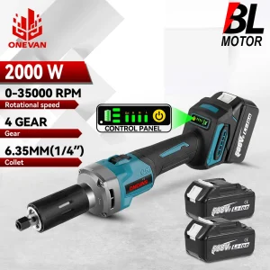 ONEVAN 35000RPM Smerigliatrice elettrica senza spazzole 2000W 4 marce Regolare utensile rotante per lucidatura a batteria per Makita 18v Batteria Pin