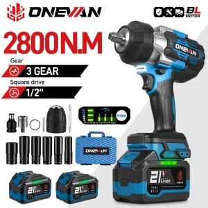 ONEVAN 2800N.M Chiave a percussione elettrica senza spazzole 1/2 pollici Cordless Chiave dinamometrica Cacciavite Utensile elettrico per Makita 18V Batteria Pin