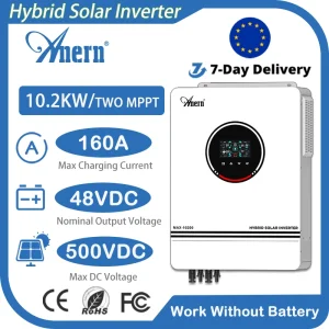 Inverter Solare Ibrido Anern 10.2KW/6.2KW con MPPT Integrato 160A 24V/48V, Regolatore di Carica Batteria Solare BMS, Inverter a Onda Sinusoidale Pura