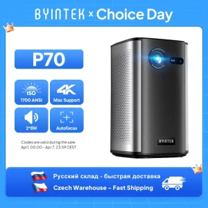 BYINTEK P70 Proiettore 4K 1080P DLP Mini Proiettore portatile Home Theater Smart Wi-Fi e Bluetooth per film e giochi con batteria