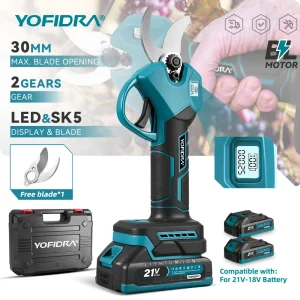Forbici Elettriche Senza Spazzole YOFIDRA 30MM 2 Velocità, Potatore a Batteria per Rami di Alberi da Frutto, Utensile Elettrico Compatibile con Batteria Makita 21V