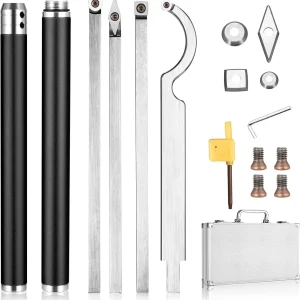 Set di utensili per tornitura del legno, set di utensili per tornitura del legno in carburo con asta di prolunga e testa di coltello a forma di diamante/rotondo/quadrato