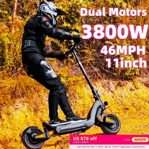 Monopattino Elettrico Pieghevole Fuoristrada con Doppio Motore, Sospensione Idraulica, 1200W*2, 60V 23.4Ah, 70KM/H, Ruote da 11 Pollici, IPX5 – Disponibile in Magazzini EU/USA