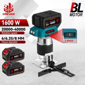 ONEVAN 5 Velocità Brushless Elettrico A Mano Trimmer Cordless Router di Legno Trimmer Incisione Scanalatura Strumenti Per Makita 18V Batteria Spille