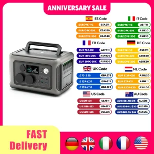 ALLPOWERS Centrale elettrica portatile R600, batteria LiFeP04 da 299 Wh con 2 prese CA da 600 W (1200 W) per campeggio all’aperto, camper, casa