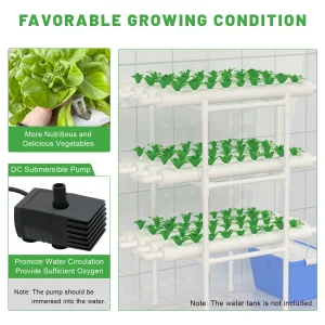 LOYALHEARTDY Sistema idroponico 108 fori 12 tubi 3 strati PVC-U Set per coltivazione da giardino con pompa dell’acqua Sistema per coltivazione di piante senza terra