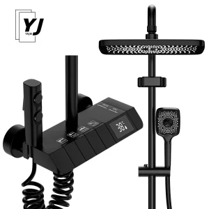 Set di rubinetti per doccia da bagno a 4 funzioni Docce con display digitale Miscelatore per doccia calda fredda interamente in rame Rubinetti in rame ad alta scarico