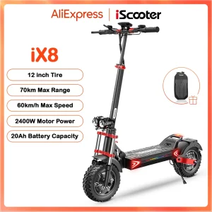 IScooter iX8 Scooter elettrico da 12 pollici 2400W doppio motore fuoristrada Scooter 20Ah 60km/h Scooter 70km gamma massima Scooter pieghevoli