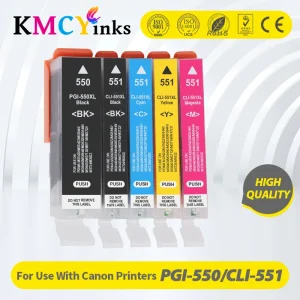 KMCYinks Per Cartucce di Inchiostro Canon PGI-550Bk CLI-551BK CLI-551C CLI-551M CLI-551Y PIXMA iP8750 MG6350 MG7150 MG7550 Stampante