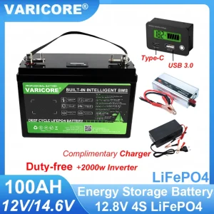 Batteria VariCore 12.8V 100AH LiFePO4, Pacco Batterie al Litio Ferro Fosfato 12V per 4s RV, Golf Cart, Accendisigari Auto, Caricabatterie 14.6V 10A