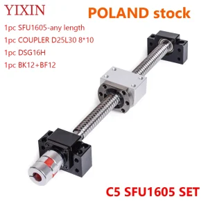 Vite a ricircolo di sfere C5 SFU1605 Set Dimensioni personalizzabili Estremità lavorata + Dado a ricircolo di sfere + Alloggiamento dado Supporto terminale BK/BF12 + Accoppiatore Vite a ricircolo di