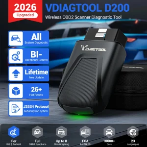 Aggiornamento Gratuito a Vita VDIAGTOOL D200 Scanner OBD2 Bluetooth Strumenti Diagnostici per Auto 26+ Funzioni di Reset Test Attivo su Tutti i Sistemi J2534 FCA