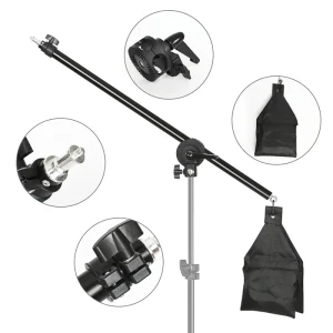 Supporto per treppiede leggero da 2 m per studio fotografico con braccio a sbalzo da 135 cm e sacchi di sabbia vuoti per la fotografia che supportano l’illuminazione Softbox