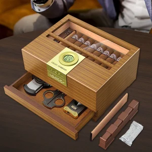 Humidor per Sigari con Igrometro e Umidificatore, Scatola in Legno di Cedro con Cassetto, Divisorio, Misuratore di Lunghezza, Humidor da Tavolo, Idea Regalo