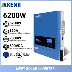 ANENJI 6.2KW 4KW 2KW MPPT Inverter solare ibrido Sinusoidale puro Off Grid Tie 230VAC PV 500V Regolatore di carica solare MPPT integrato