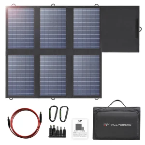 ALLPOWERS Pannello solare Caricatore solare pieghevole da 60 W con 18 V CC+USB-C 60 W+USB-A*2 per Powerstation, campeggio, laptop, telefono, guida
