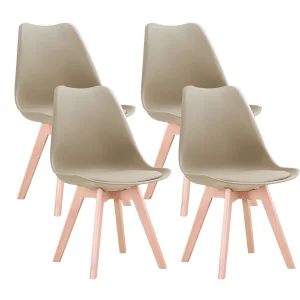 Set di 4 sedie da pranzo sedia imbottita in plastica con gambe in legno massello di faggio sedia da ufficio da cucina per sala da pranzo ristorante beige
