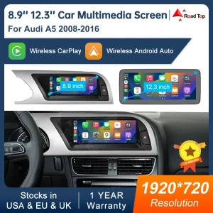 Touch screen display multimediale da 8,9 pollici 12,3 pollici per Audi A5 S5 2008-2016 Airplay Miracast funzione Wireless Carplay Android Auto