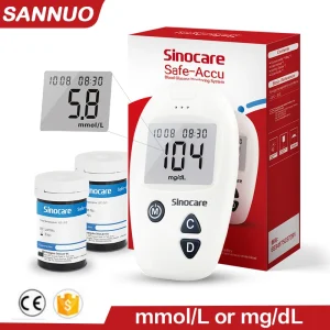 Sannuo Sinocare Misuratore di Glucosio Nel Sangue Sicuro Accu Glucometro Kit Diabeti Zucchero Nel Sangue 50/100 pz Strisce Reattive Lancette Diabete Tester