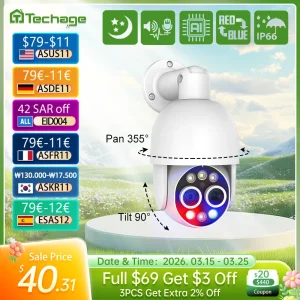 Telecamera IP POE 4K PTZ con Zoom Ibrido 8X, Doppia Lente 2.8mm/12mm, 8MP, Rilevamento Umano, Tracciamento Automatico, Visione Notturna a Colori per Esterni