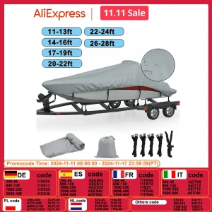Copertura per barca per motoscafo Outdoor Grey 11-28 piedi protezione antipioggia Fish Ski V-Hull impermeabile Trailerable Oxford Cloth con rivestimento in PU