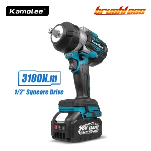Kamolee 3100NM Chiave elettrica senza spazzole Chiave a percussione a batteria da 1/2 pollice Utensile elettrico portatile per batteria 18v/21V