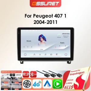 Autoradio multimediale Android per Peugeot 407 CC SW 407CC 2004-2011 con GPS, audio e CarPlay, processore Snapdragon 6115