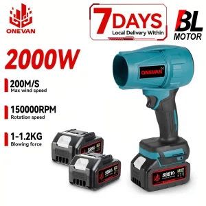 ONEVAN 200M/S Brushless Elettrico Turbo Ventilatore 2000W Cordless Jet Fan Foglia di Neve Polvere Aria Che Soffia Strumento Per Makita Batteria Spille