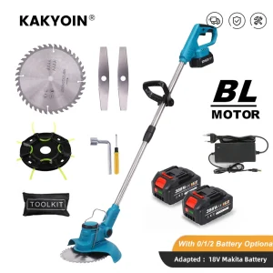 Tagliaerba Elettrico Senza Fili da 8 Pollici con Motore Brushless, Regolabile in Lunghezza e Angolazione, Attrezzo da Giardino Telescopico con Ruote